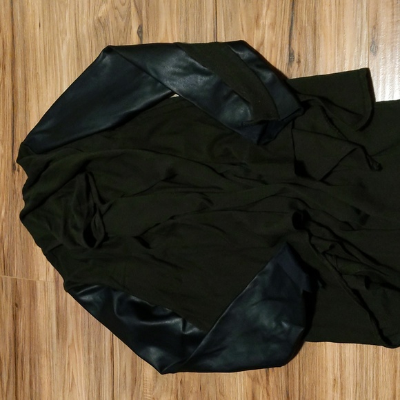 Zara Olive Waterfall Sweater with Black Faux Leather Sleeves - Picture 5 of 7